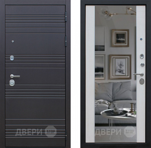 Входная металлическая Дверь АСД Дуэт с зеркалом Лиственница белая в Электростали