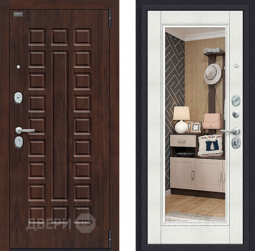 Входная металлическая Дверь Bravo Оптим Урбан с зеркалом Bianco Veralinga в Электростали