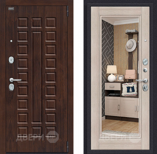 Входная металлическая Дверь Bravo Оптим Урбан с зеркалом Cappuccino Veralinga в Электростали