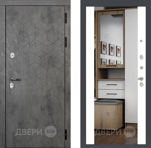 Входная металлическая Райтвер Бетон 1501 с зеркалом Белый матовый  в Электростали