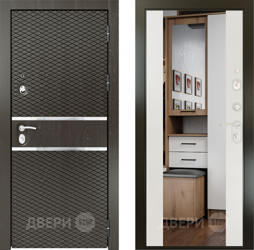 Входная металлическая Райтвер Плаза Шоколад с зеркалом Белый матовый в Электростали