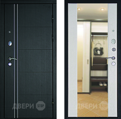 Входная металлическая Дверь Дверной Континент Тепло - Люкс Зеркало Беленый дуб в Электростали