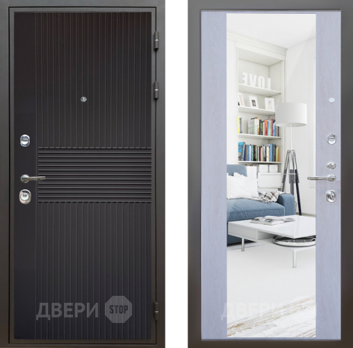 Входная металлическая Дверь Шелтер (SHELTER) Комфорт Черная шагрень 12 с зеркалом Дуб филадельфия крем в Электростали