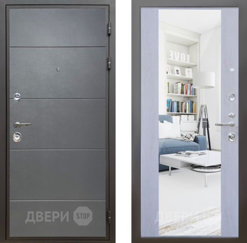 Входная металлическая Дверь Шелтер (SHELTER) Комфорт Лофт графит 12 с зеркалом Дуб филадельфия крем в Электростали