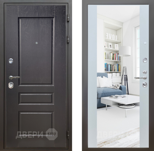 Входная металлическая Дверь Шелтер (SHELTER) Комфорт Дуб английский 13 с зеркалом Белый матовый в Электростали