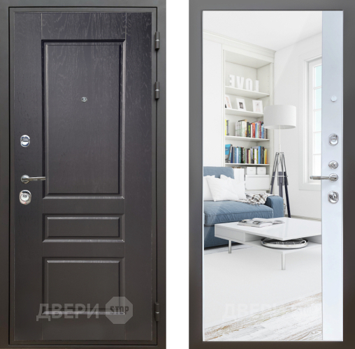 Входная металлическая Дверь Шелтер (SHELTER) Комфорт Дуб английский 14 с зеркалом Белый матовый в Электростали