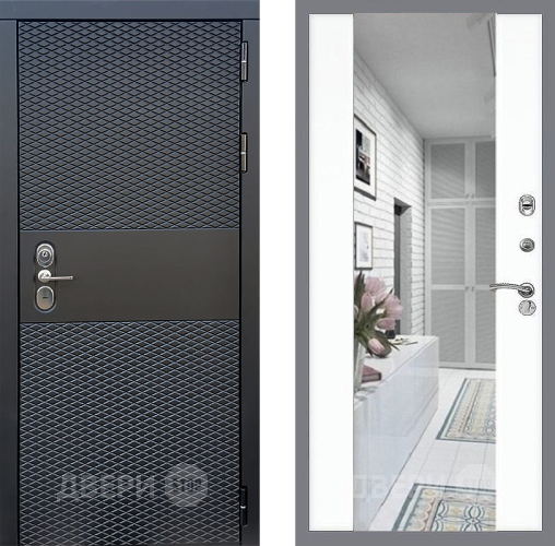 Входная металлическая Дверь Стоп БЛЭК CISA Зеркало СБ-16 Силк Сноу в Электростали