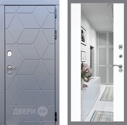 Входная металлическая Дверь Стоп КОСМО Зеркало СБ-16 Силк Сноу в Электростали