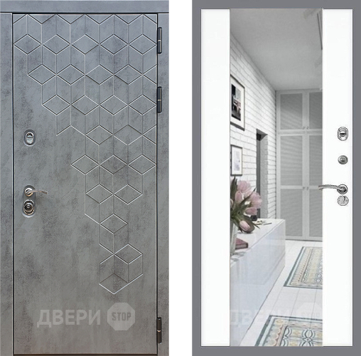 Входная металлическая Дверь Стоп БЕТОН Зеркало СБ-16 Силк Сноу в Электростали
