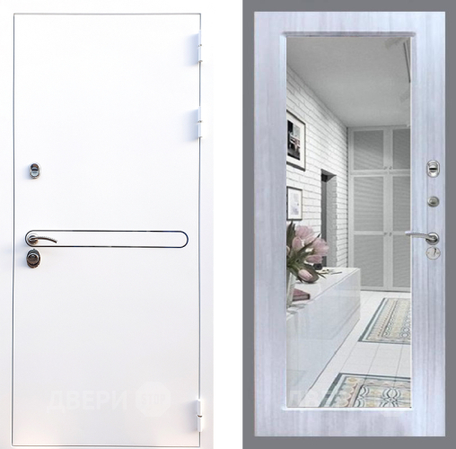 Входная металлическая Дверь Стоп Лайн Вайт Зеркало Сандал белый в Электростали