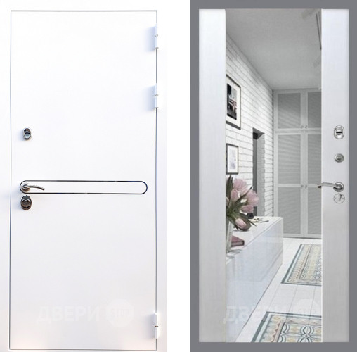 Входная металлическая Дверь Стоп Лайн Вайт Зеркало СБ-16 Лиственница беж в Электростали