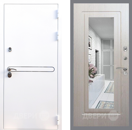 Входная металлическая Дверь Стоп Лайн Вайт Зеркало ФЛ-120 Беленый дуб в Электростали