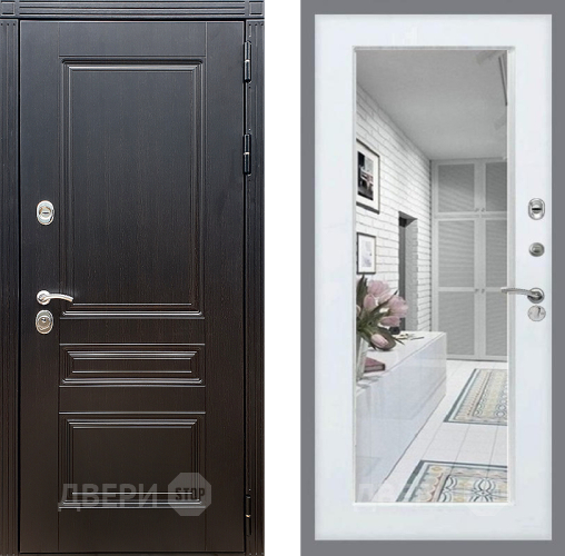 Входная металлическая Дверь Стоп МЕГАПОЛИС Зеркало Белый ясень в Электростали