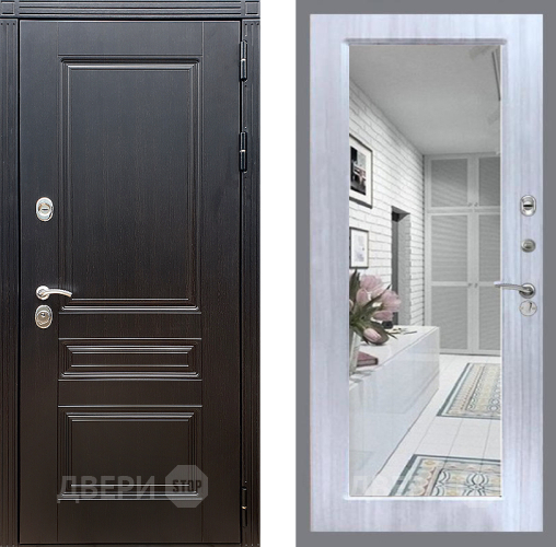 Входная металлическая Дверь Стоп МЕГАПОЛИС Зеркало Сандал белый в Электростали