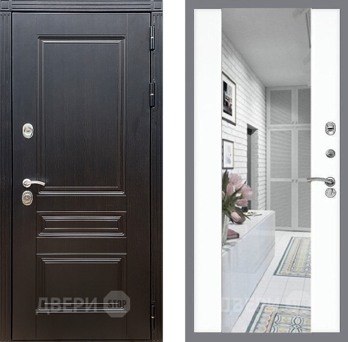 Входная металлическая Дверь Стоп МЕГАПОЛИС Зеркало СБ-16 Силк Сноу в Электростали