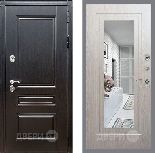 Входная металлическая Дверь Стоп МЕГАПОЛИС Зеркало ФЛ-120 Беленый дуб в Электростали