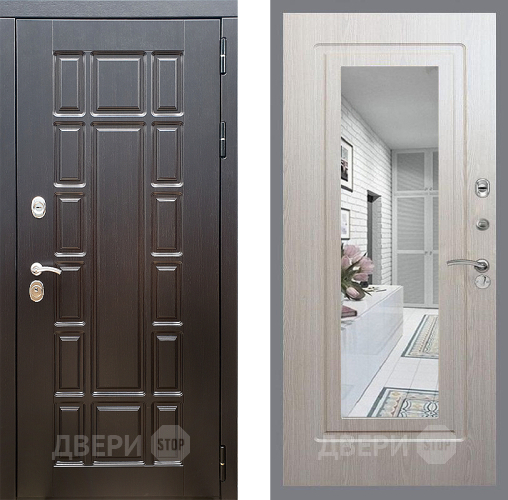 Входная металлическая Дверь Стоп НЬЮ ЙОРК Зеркало ФЛ-120 Беленый дуб в Электростали