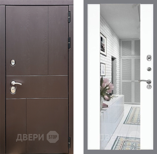 Входная металлическая Дверь Стоп УРБАН Зеркало СБ-16 Силк Сноу в Электростали