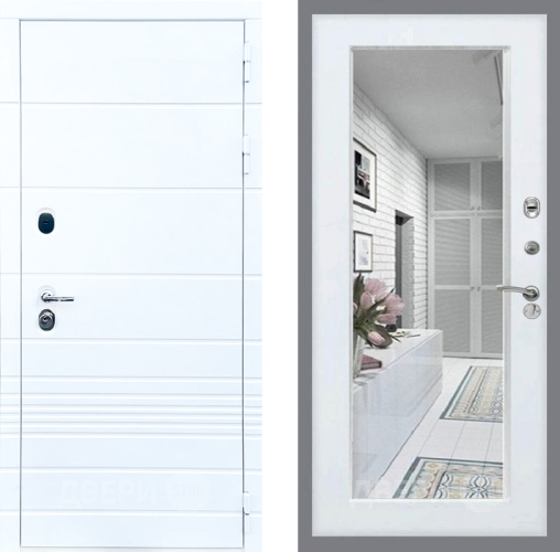 Входная металлическая Дверь Стоп ТРЕНДО Зеркало Белый ясень в Электростали