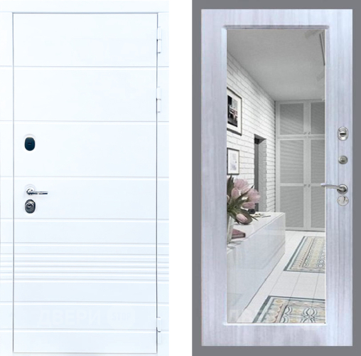 Входная металлическая Дверь Стоп ТРЕНДО Зеркало Сандал белый в Электростали