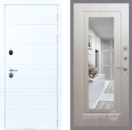 Входная металлическая Дверь Стоп ТРЕНДО Зеркало ФЛ-120 Беленый дуб в Электростали