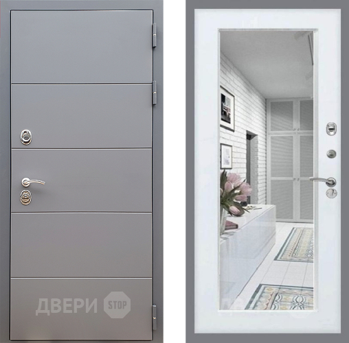 Входная металлическая Дверь Стоп АРТ ГРАФИТ Зеркало Белый ясень в Электростали