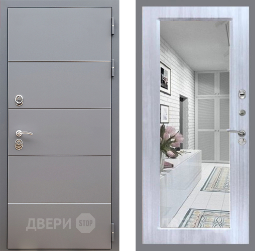 Входная металлическая Дверь Стоп АРТ ГРАФИТ Зеркало Сандал белый в Электростали