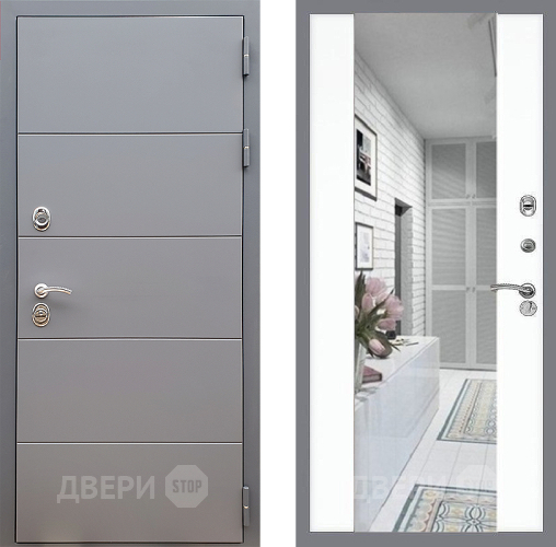 Входная металлическая Дверь Стоп АРТ ГРАФИТ Зеркало СБ-16 Силк Сноу в Электростали