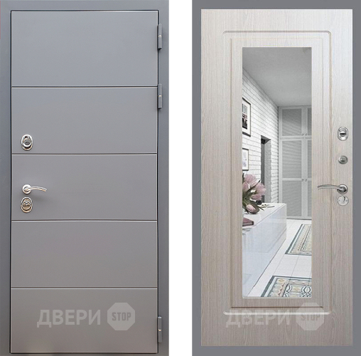 Входная металлическая Дверь Стоп АРТ ГРАФИТ Зеркало ФЛ-120 Беленый дуб в Электростали