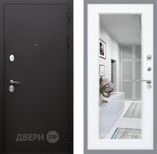 Входная металлическая Дверь Стоп КЛАССИК Шагрень Зеркало Силк Сноу в Электростали