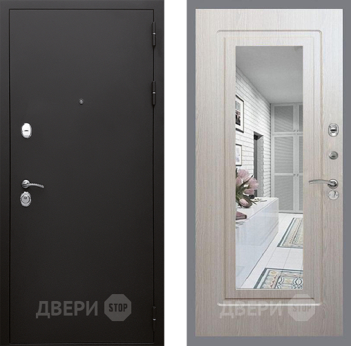 Входная металлическая Дверь Стоп КЛАССИК Шагрень Зеркало ФЛ-120 Беленый дуб в Электростали