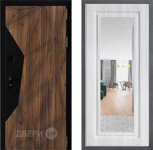 Входная металлическая Дверь Дверной континент ДК-11 ФЛЗ Зеркало Сандал белый в Электростали