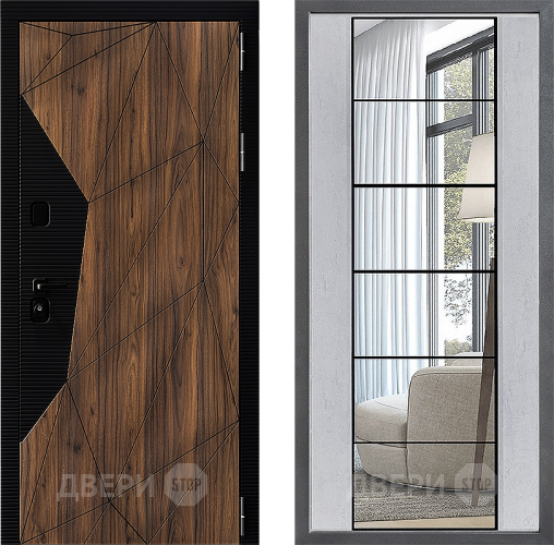 Входная металлическая Дверь Дверной континент ДК-11 ФЛЗ-2 Зеркало Бетон светлый в Электростали