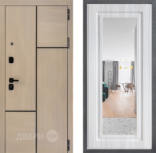 Входная металлическая Дверь Дверной континент ДК-14 ФЛЗ Зеркало Сандал белый в Электростали