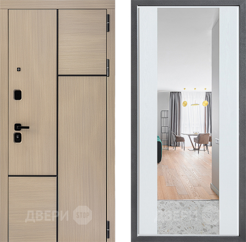 Входная металлическая Дверь Дверной континент ДК-14 ФЛЗ-1 Зеркало Белое дерево в Электростали