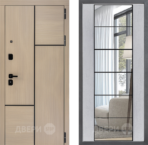 Входная металлическая Дверь Дверной континент ДК-14 ФЛЗ-2 Зеркало Бетон светлый в Электростали