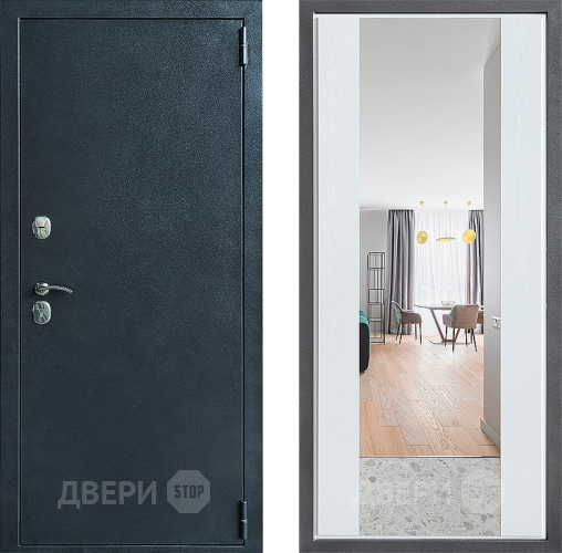 Входная металлическая Дверь Дверной континент ДК-70 Дизайн ФЛЗ-1 Зеркало Белое дерево в Электростали