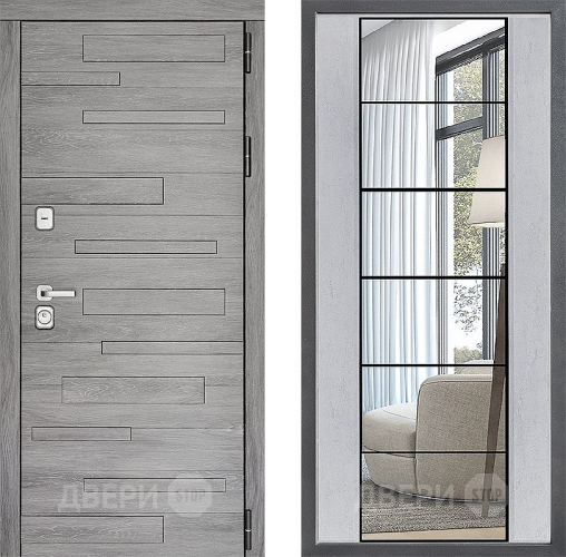 Входная металлическая Дверь Дверной континент ДК-10 ФЛЗ-2 Зеркало Бетон светлый в Электростали