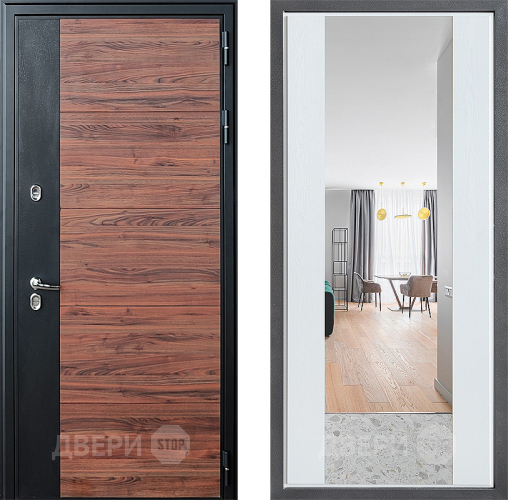 Дверь Дверной континент ДК-15 Красное Дерево ТЕРМО ФЛЗ-1 Зеркало Белое дерево в Электростали