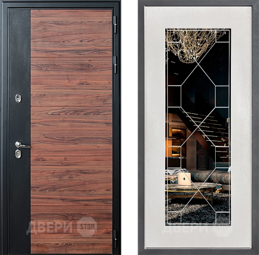 Входная металлическая Дверь Дверной континент ДК-15 Красное Дерево ТЕРМО ФЛ-Тиффани Зеркало Белое дерево в Электростали