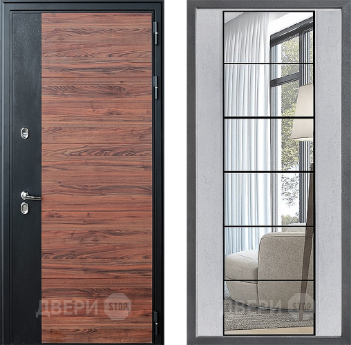 Входная металлическая Дверь Дверной континент ДК-15 Красное Дерево ТЕРМО ФЛЗ-2 Зеркало Бетон светлый в Электростали