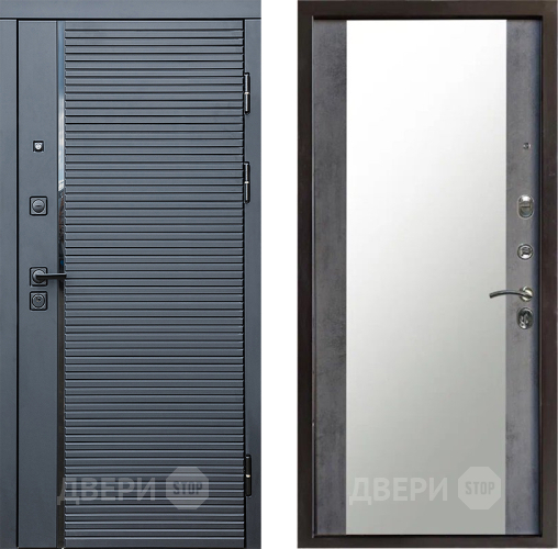 Входная металлическая Дверь Престиж Черная Линия Зеркало Бетон темный в Электростали