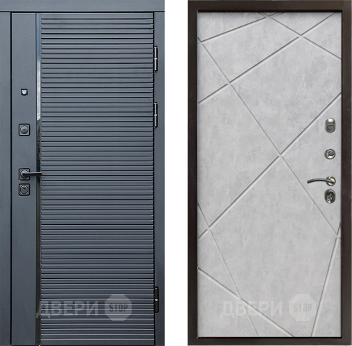 Входная металлическая Дверь Престиж Черная Линия Лучи Бетон светлый в Электростали