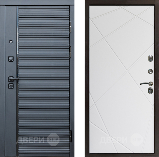 Входная металлическая Дверь Престиж Черная Линия Лучи Бетон белый в Электростали