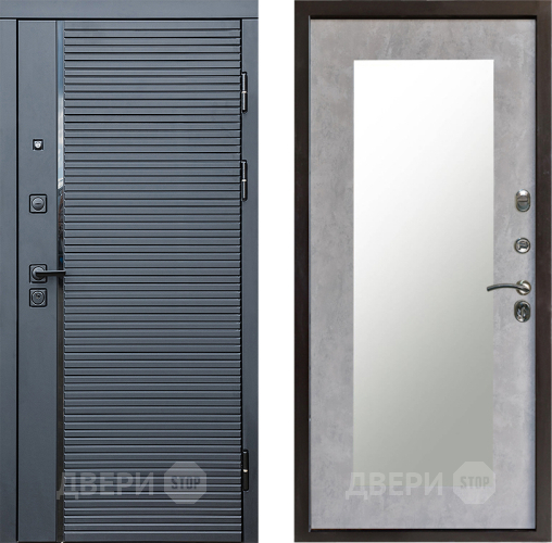 Входная металлическая Дверь Престиж Черная Линия Зеркло Пастораль Бетон светлый в Электростали