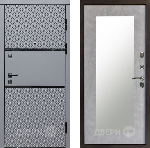 Входная металлическая Дверь Престиж Ромб Зеркло Пастораль Бетон светлый в Электростали