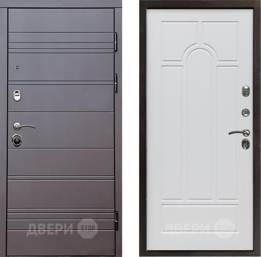 Входная металлическая Дверь Престиж Линия Браун Арка Белое дерево в Электростали