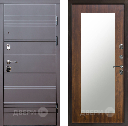 Входная металлическая Дверь Престиж Линия Браун Зеркло Пастораль Дуб в Электростали