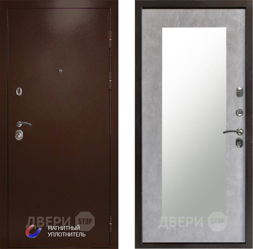 Входная металлическая Дверь Престиж Медь Зеркло Пастораль Бетон светлый в Электростали