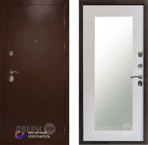 Входная металлическая Дверь Престиж Медь Зеркло Пастораль Лиственница белая в Электростали